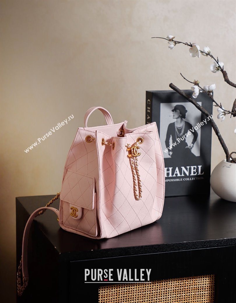 Chanel Grained Calfskin 25 Medium Backpack Bag Light Pink 2025 AS5600 (yezi-251009098)