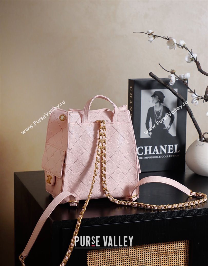 Chanel Grained Calfskin 25 Medium Backpack Bag Light Pink 2025 AS5600 (yezi-251009098)