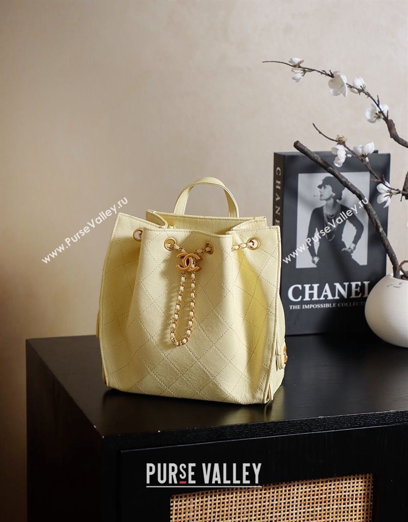 Chanel Grained Calfskin 25 Medium Backpack Bag Lemon Yellow 2025 AS5600 (yezi-251009101)