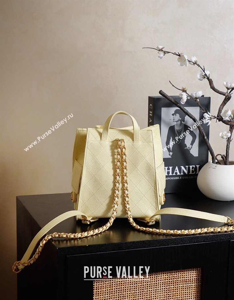 Chanel Grained Calfskin 25 Medium Backpack Bag Lemon Yellow 2025 AS5600 (yezi-251009101)