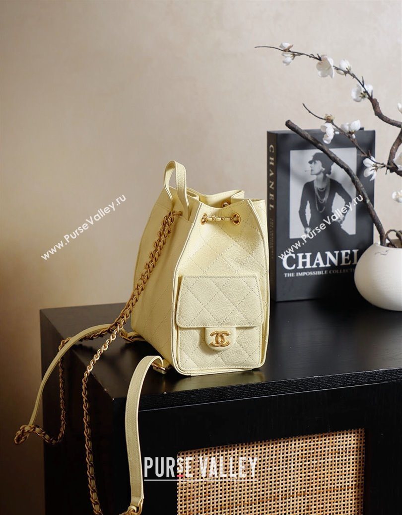 Chanel Grained Calfskin 25 Medium Backpack Bag Lemon Yellow 2025 AS5600 (yezi-251009101)