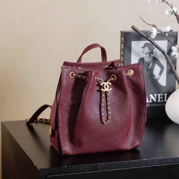 Chanel Grained Calfskin 25 Medium Backpack Bag Burgundy 2025 AS5600 (yezi-251009102)