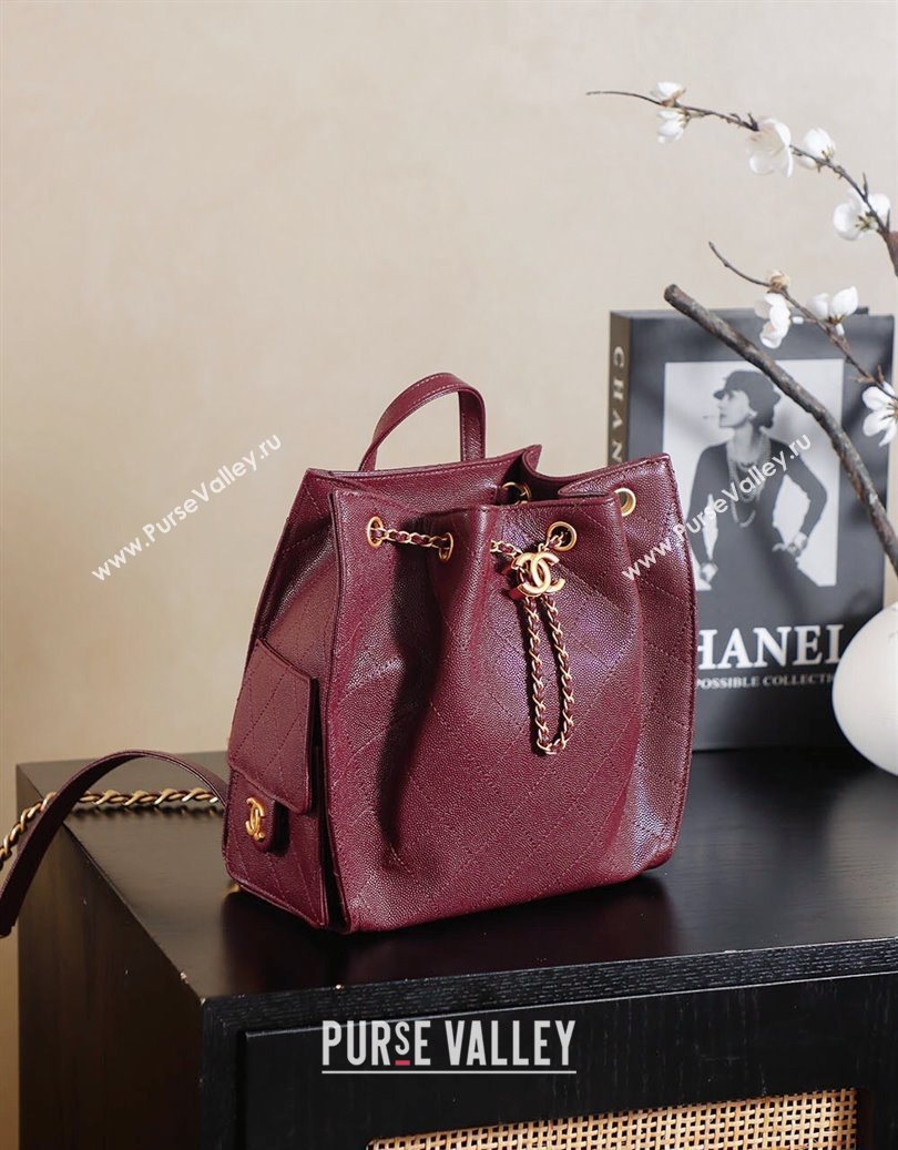Chanel Grained Calfskin 25 Medium Backpack Bag Burgundy 2025 AS5600 (yezi-251009102)