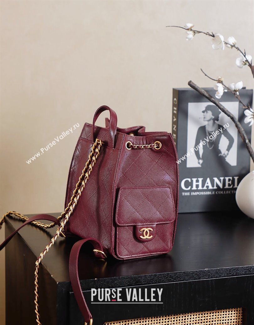 Chanel Grained Calfskin 25 Medium Backpack Bag Burgundy 2025 AS5600 (yezi-251009102)