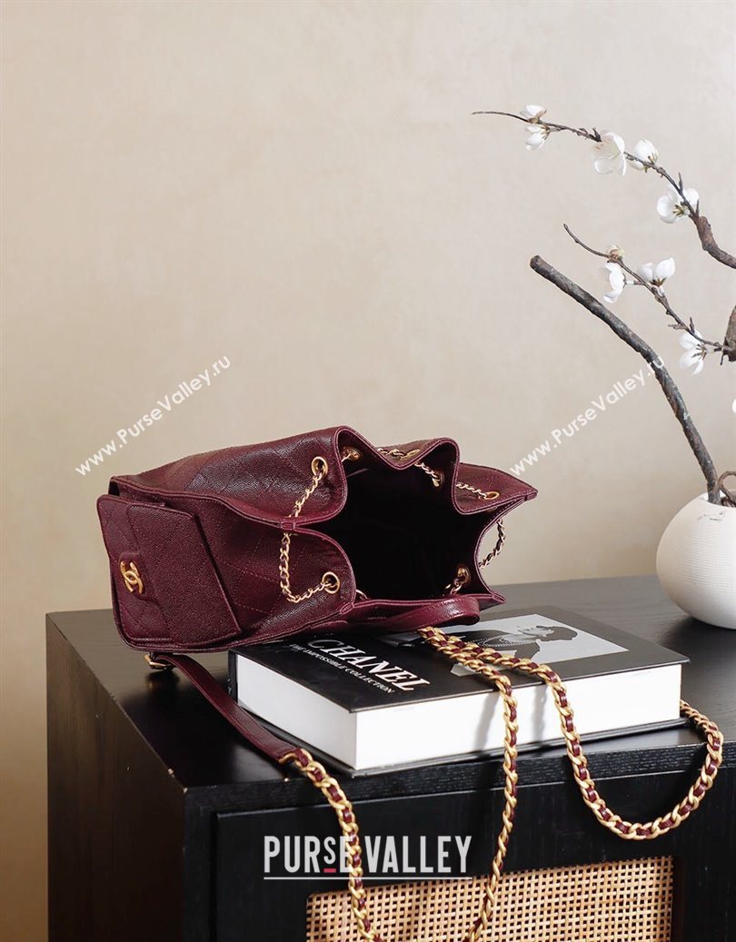 Chanel Grained Calfskin 25 Medium Backpack Bag Burgundy 2025 AS5600 (yezi-251009102)