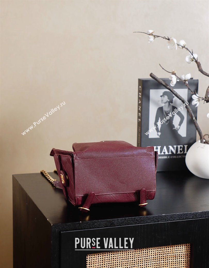 Chanel Grained Calfskin 25 Medium Backpack Bag Burgundy 2025 AS5600 (yezi-251009102)