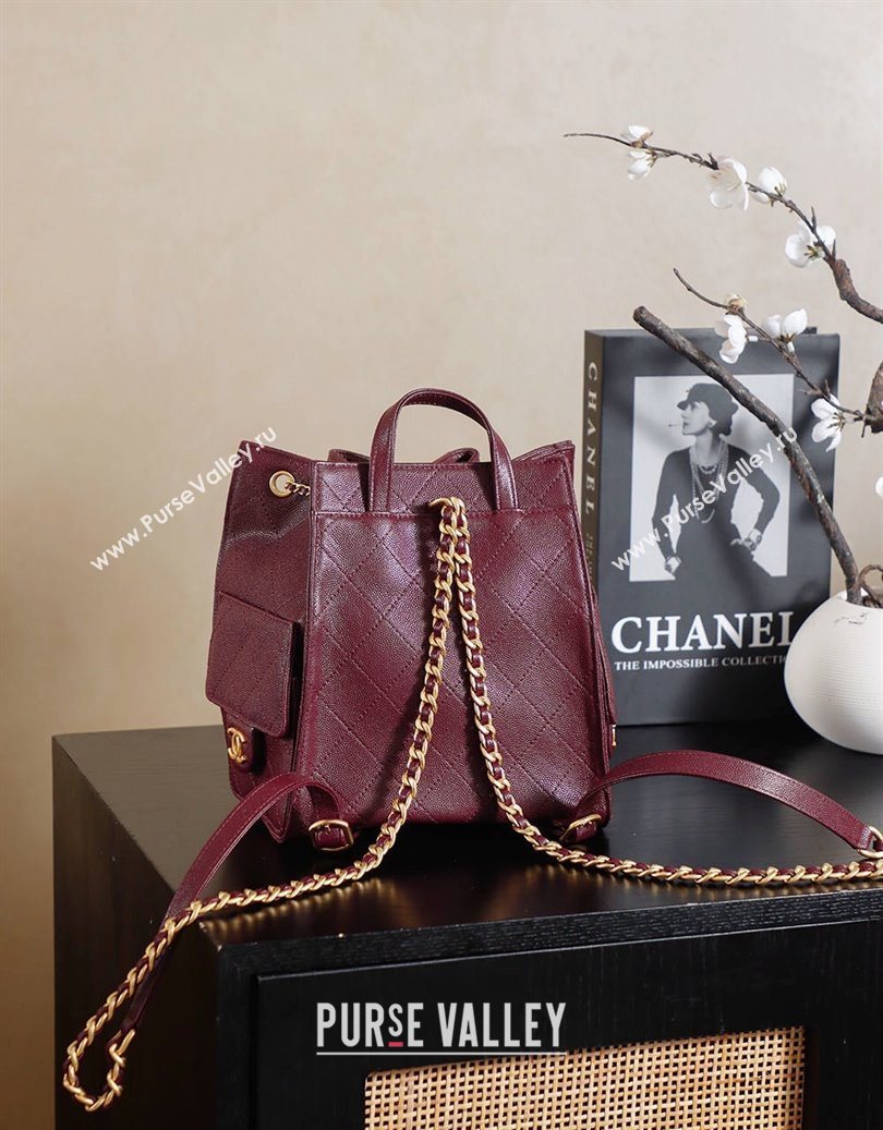 Chanel Grained Calfskin 25 Medium Backpack Bag Burgundy 2025 AS5600 (yezi-251009102)
