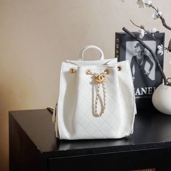 Chanel Grained Calfskin 25 Medium Backpack Bag White 2025 AS5600 (yezi-251009103)