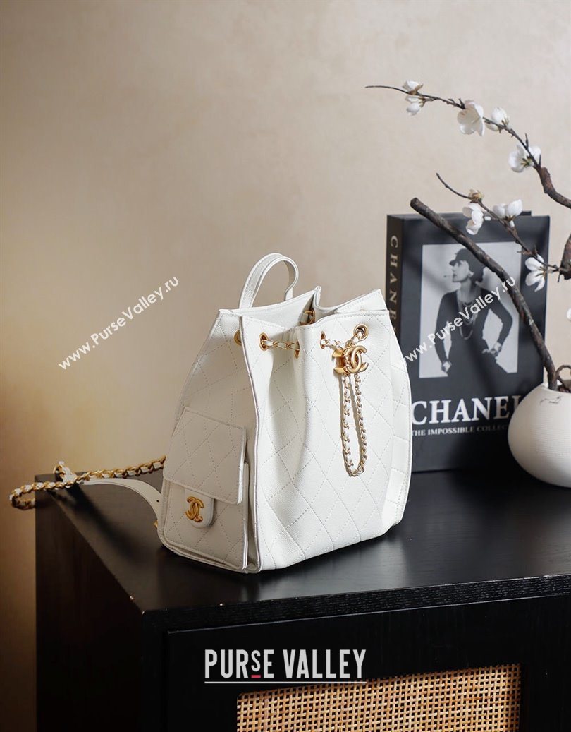 Chanel Grained Calfskin 25 Medium Backpack Bag White 2025 AS5600 (yezi-251009103)