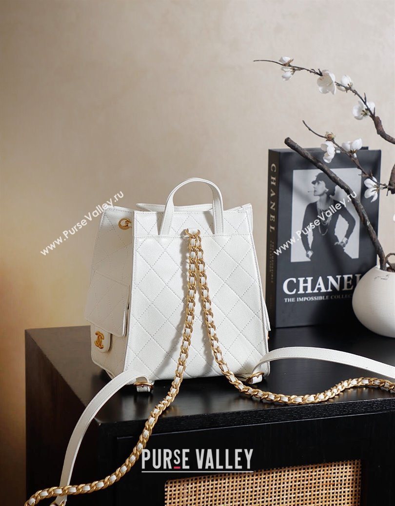 Chanel Grained Calfskin 25 Medium Backpack Bag White 2025 AS5600 (yezi-251009103)