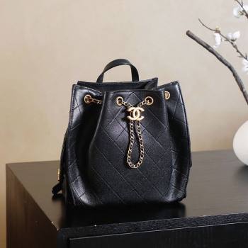 Chanel Grained Calfskin 25 Medium Backpack Bag Black 2025 AS5600 (yezi-251009104)