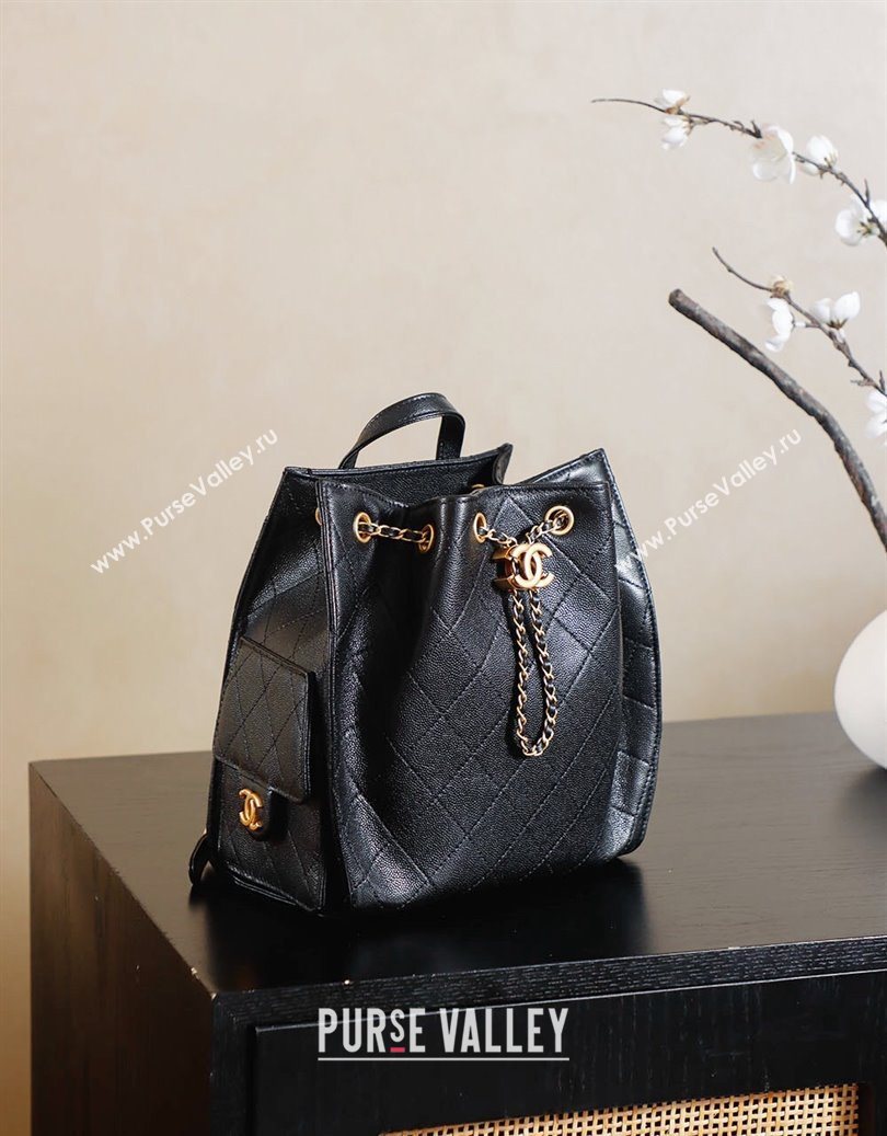 Chanel Grained Calfskin 25 Medium Backpack Bag Black 2025 AS5600 (yezi-251009104)