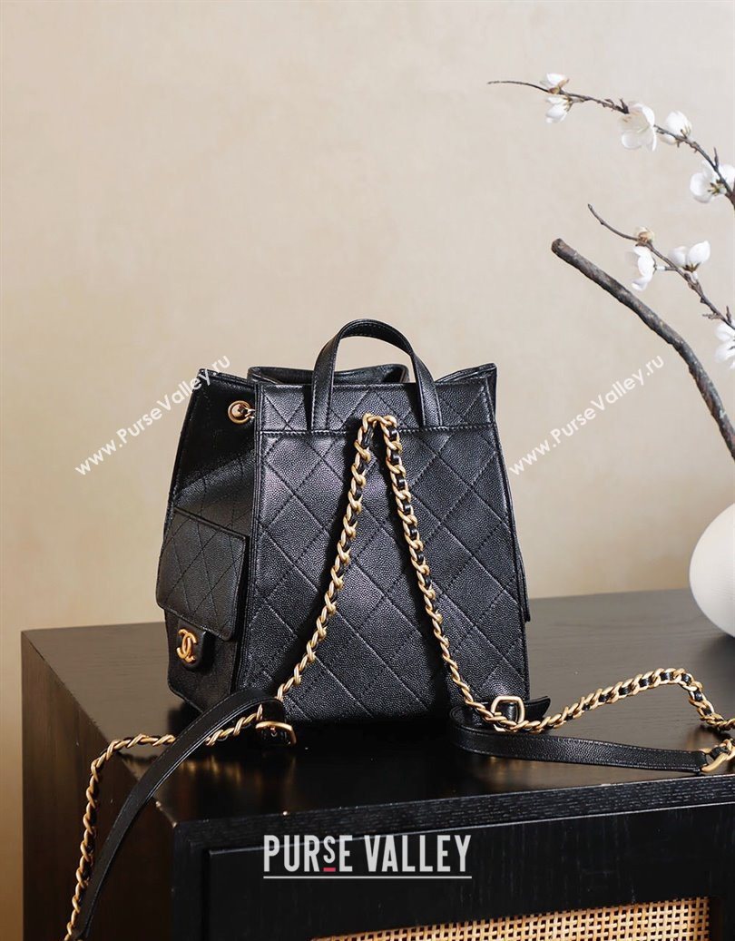 Chanel Grained Calfskin 25 Medium Backpack Bag Black 2025 AS5600 (yezi-251009104)