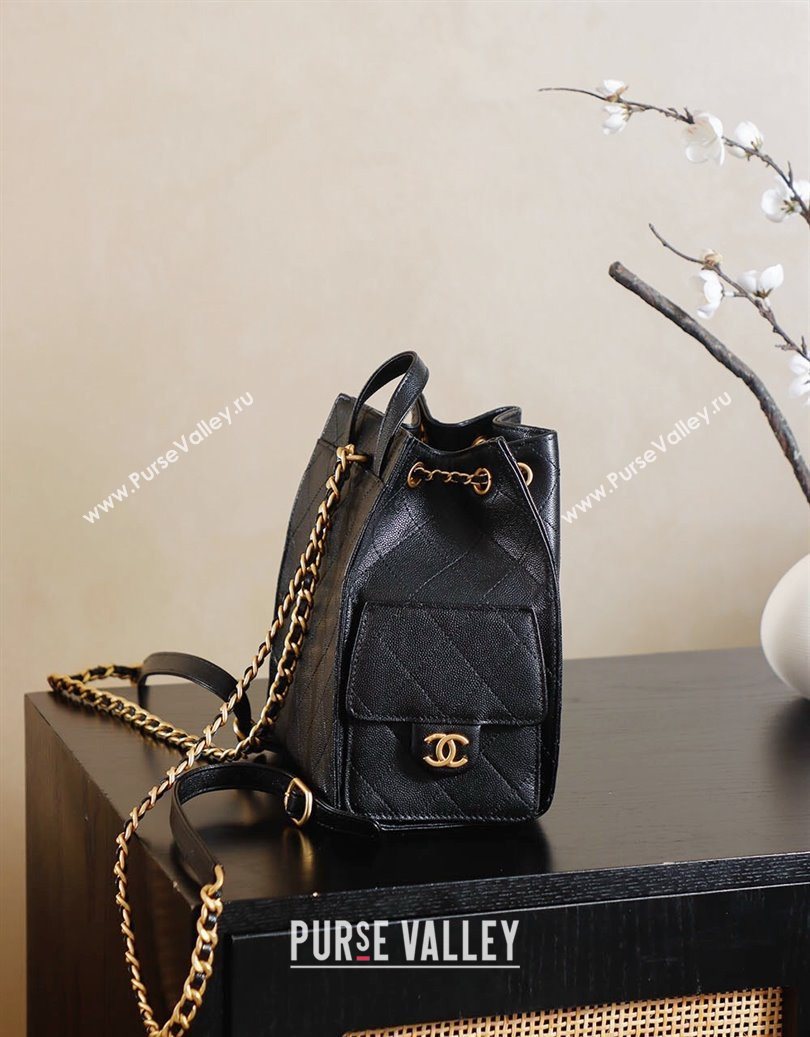 Chanel Grained Calfskin 25 Medium Backpack Bag Black 2025 AS5600 (yezi-251009104)
