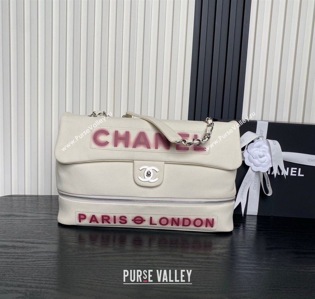 Chanel Printed Leather Vintage Airport Flap Bag A9902 White/Red 2025 (yezi-251009105)