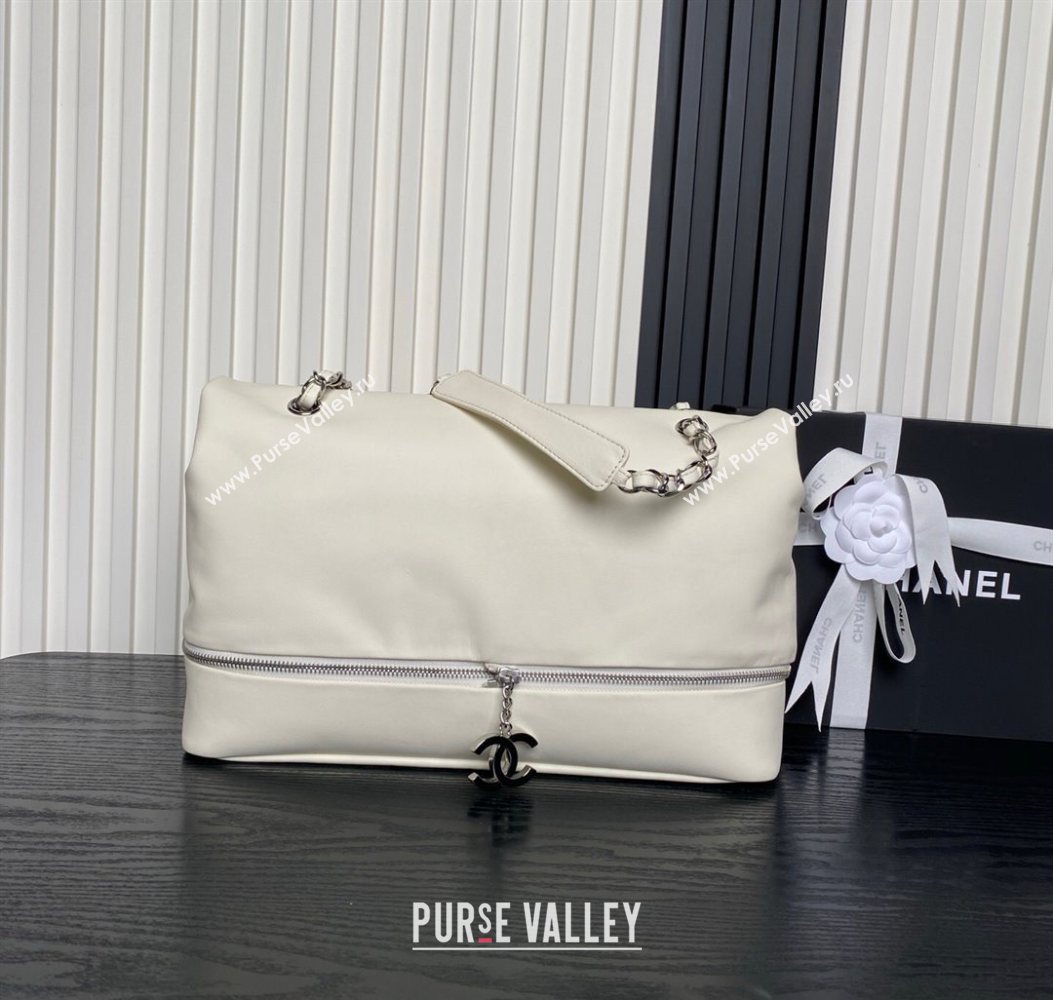 Chanel Printed Leather Vintage Airport Flap Bag A9902 White/Red 2025 (yezi-251009105)