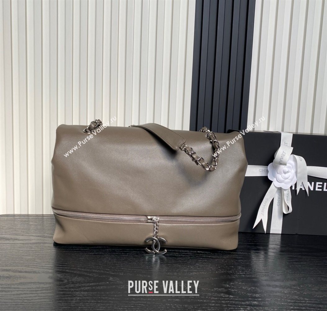 Chanel Printed Leather Vintage Airport Flap Bag A9902 Grey 2025 (yezi-251009106)