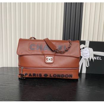 Chanel Printed Leather Vintage Airport Flap Bag A9902 Brown 2025 (yezi-251009107)