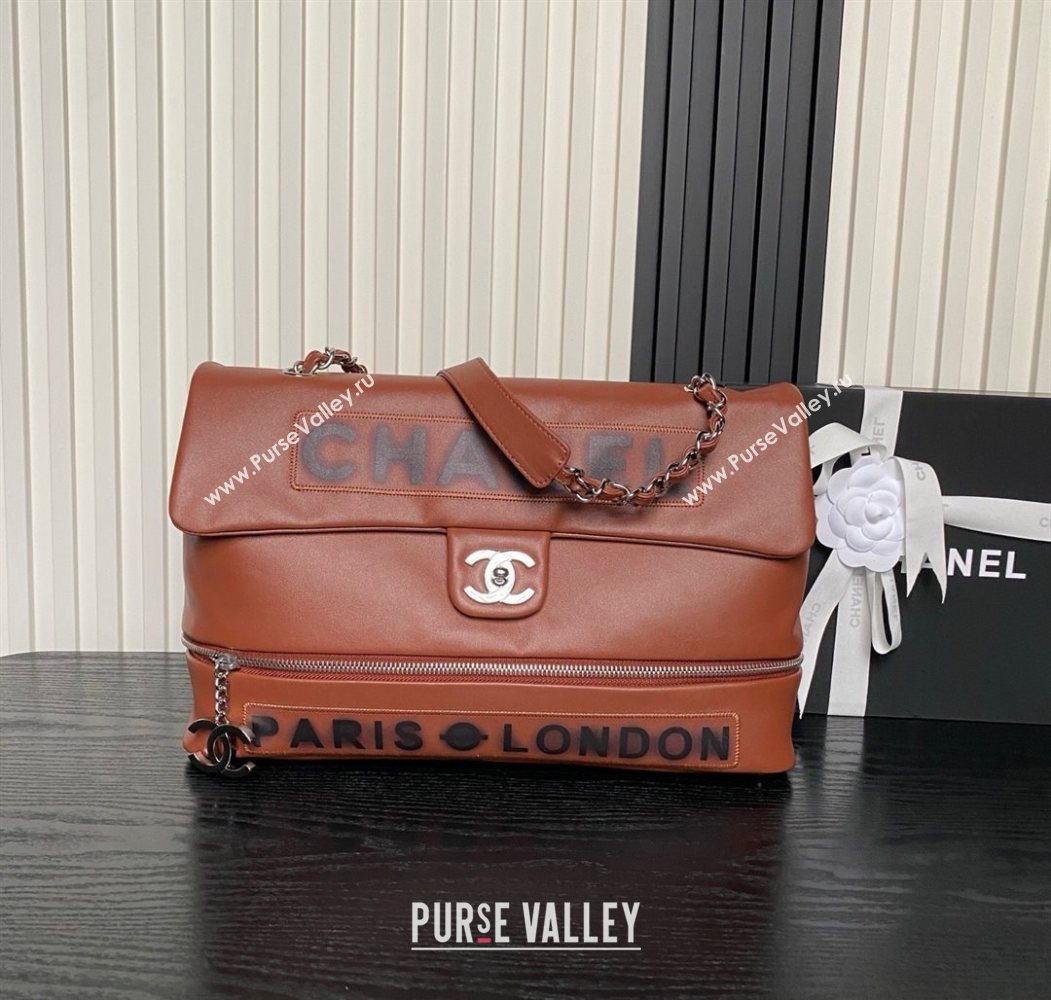 Chanel Printed Leather Vintage Airport Flap Bag A9902 Brown 2025 (yezi-251009107)