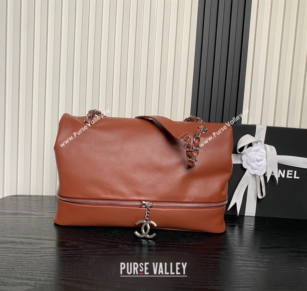 Chanel Printed Leather Vintage Airport Flap Bag A9902 Brown 2025 (yezi-251009107)