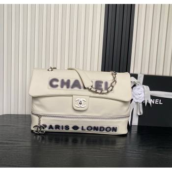 Chanel Printed Leather Vintage Airport Flap Bag A9902 White/Black 2025 (yezi-251009108)