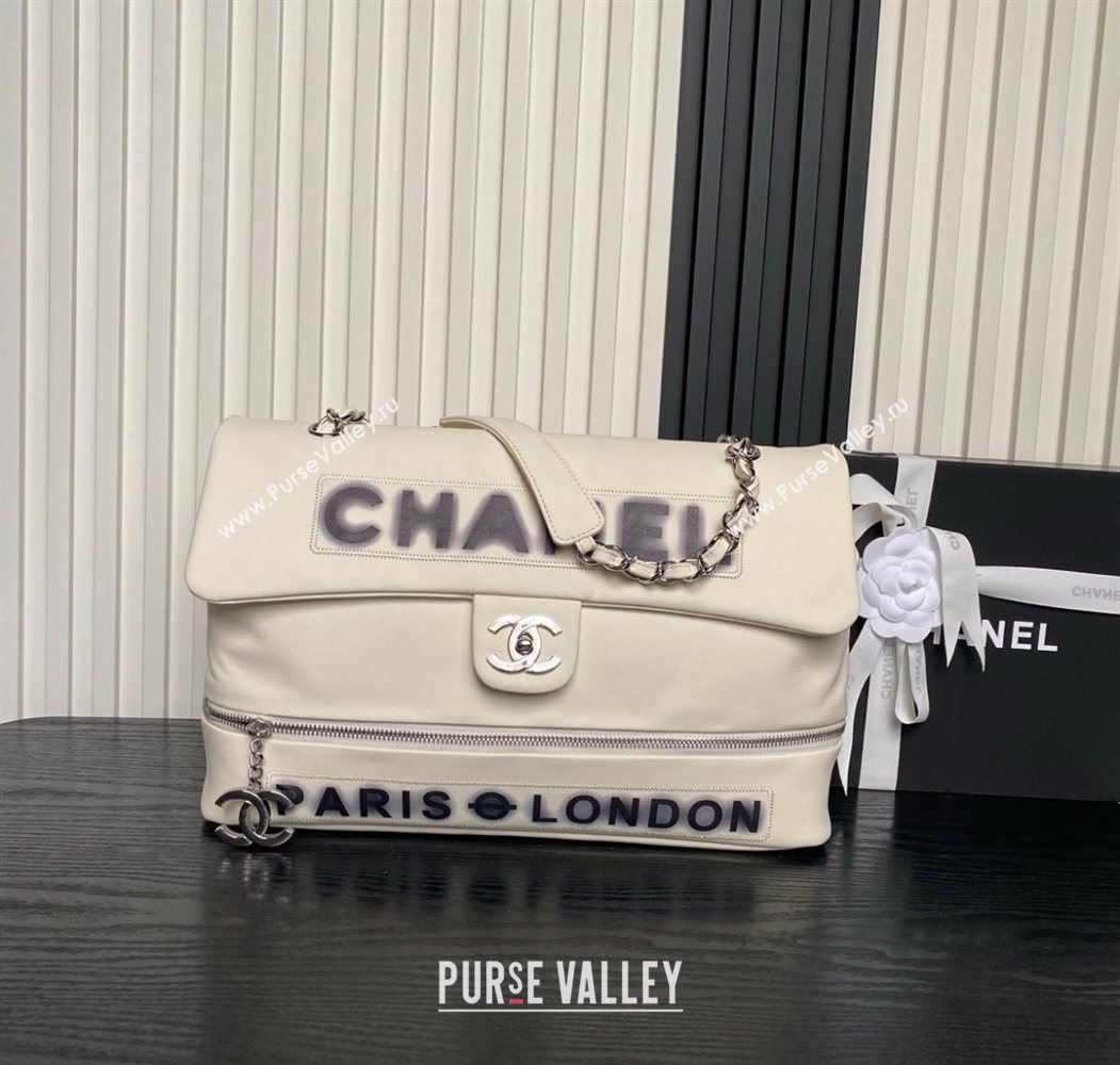 Chanel Printed Leather Vintage Airport Flap Bag A9902 White/Black 2025 (yezi-251009108)
