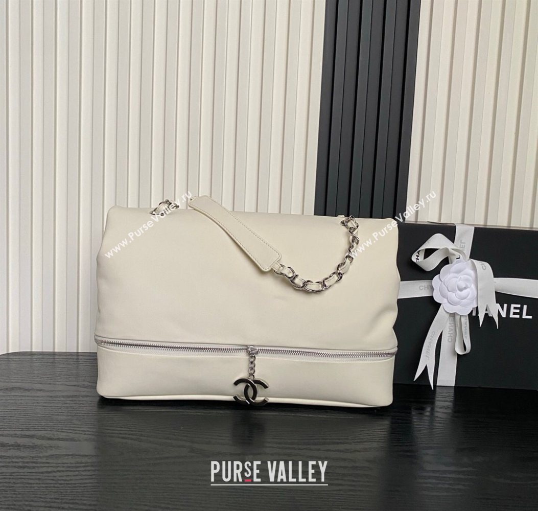 Chanel Printed Leather Vintage Airport Flap Bag A9902 White/Black 2025 (yezi-251009108)