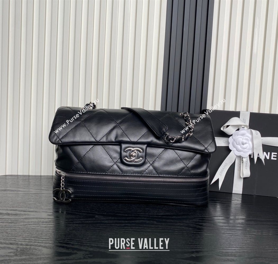 Chanel Quilted Calfskin Leather Vintage Airport Flap Bag A9902 Black 2025 (yezi-251010001)
