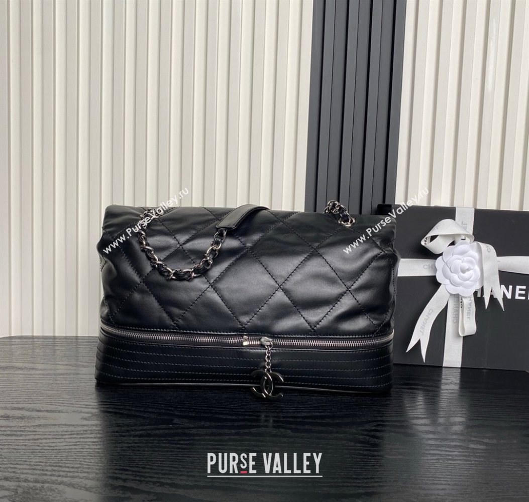 Chanel Quilted Calfskin Leather Vintage Airport Flap Bag A9902 Black 2025 (yezi-251010001)