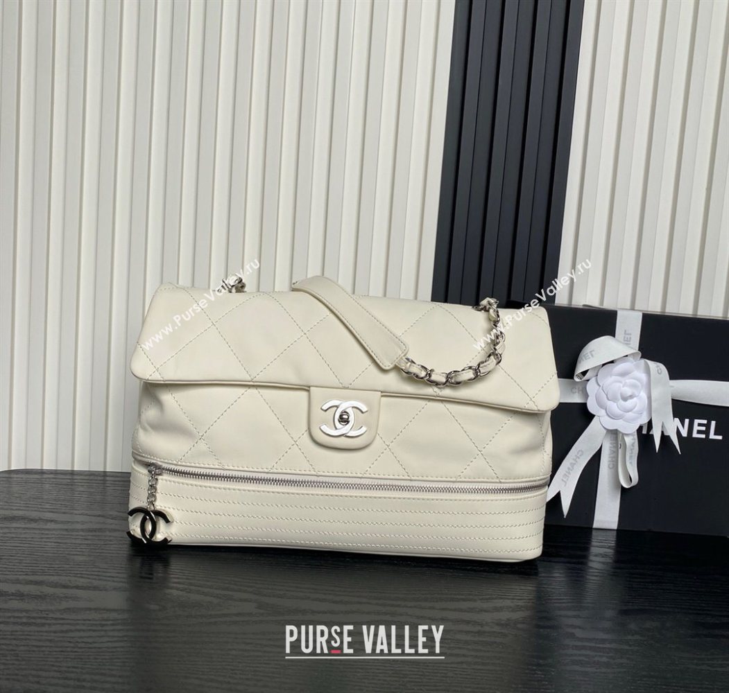 Chanel Quilted Calfskin Leather Vintage Airport Flap Bag A9902 White 2025 (yezi-251010002)