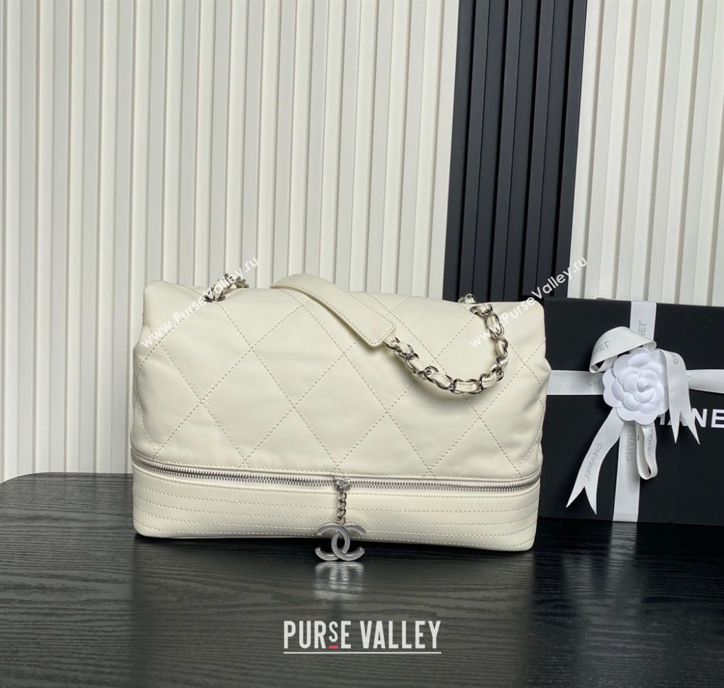 Chanel Quilted Calfskin Leather Vintage Airport Flap Bag A9902 White 2025 (yezi-251010002)
