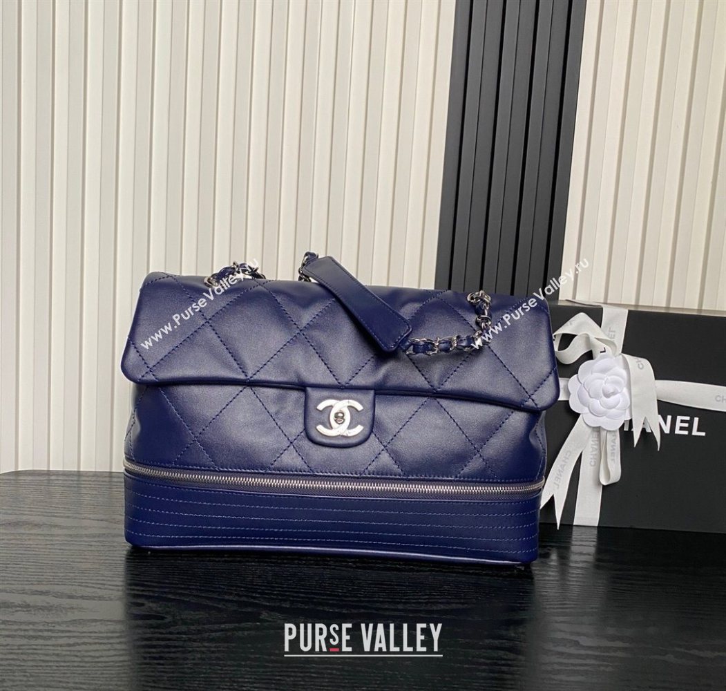 Chanel Quilted Calfskin Leather Vintage Airport Flap Bag A9902 Blue 2025 (yezi-251010003)