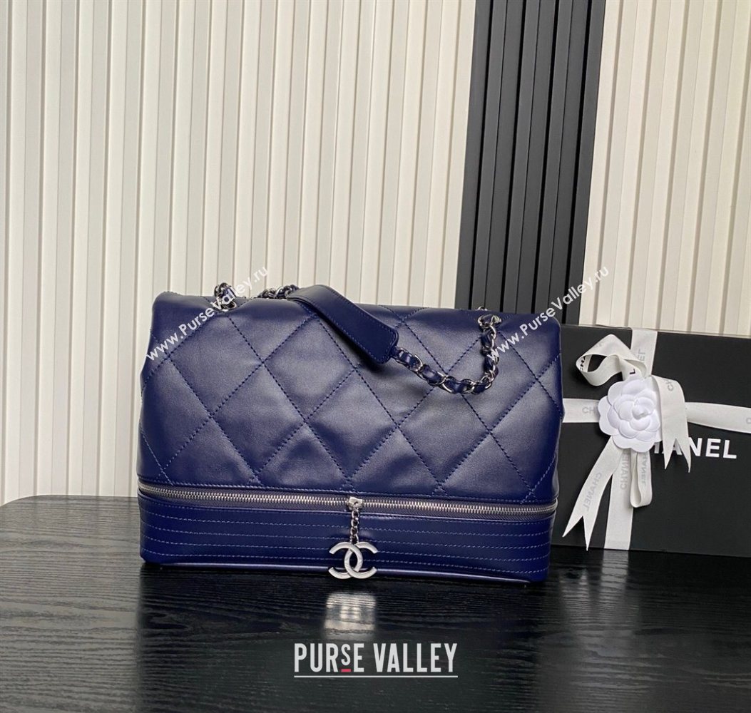 Chanel Quilted Calfskin Leather Vintage Airport Flap Bag A9902 Blue 2025 (yezi-251010003)