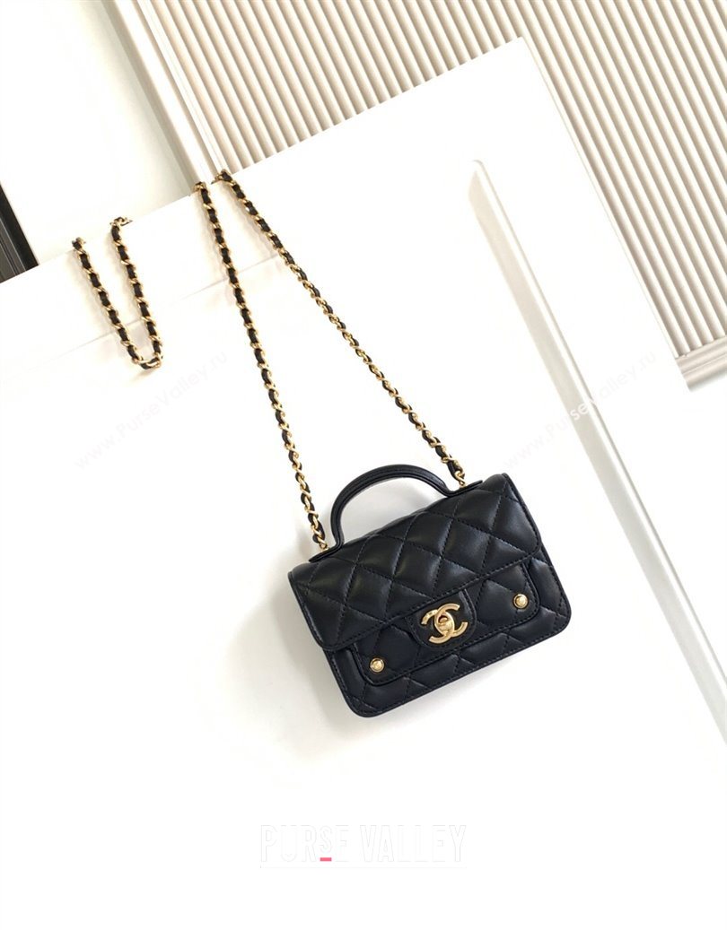 Chanel Shiny Lambskin Clutch with chain and Top Handle Black 2025 AP4675 (yezi-251009085)