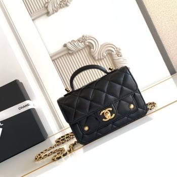 Chanel Shiny Lambskin Clutch with chain and Top Handle Black 2025 AP4675 (yezi-251009085)
