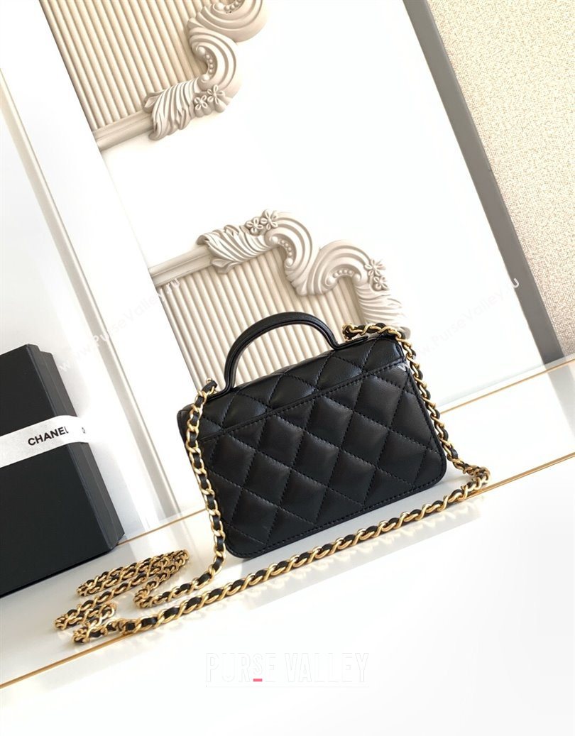 Chanel Shiny Lambskin Clutch with chain and Top Handle Black 2025 AP4675 (yezi-251009085)