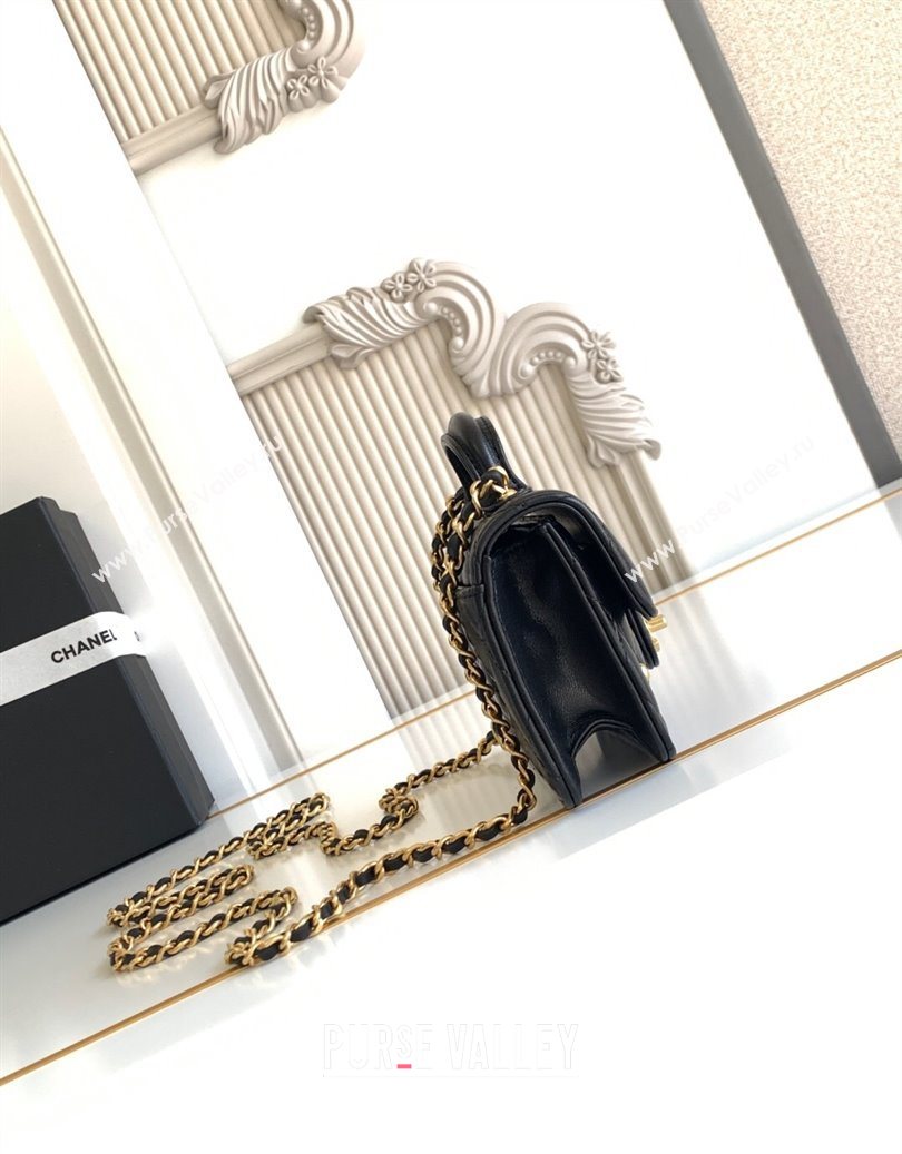 Chanel Shiny Lambskin Clutch with chain and Top Handle Black 2025 AP4675 (yezi-251009085)