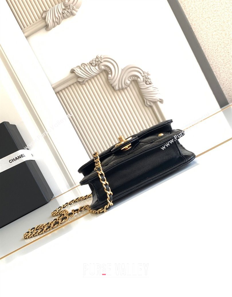 Chanel Shiny Lambskin Clutch with chain and Top Handle Black 2025 AP4675 (yezi-251009085)