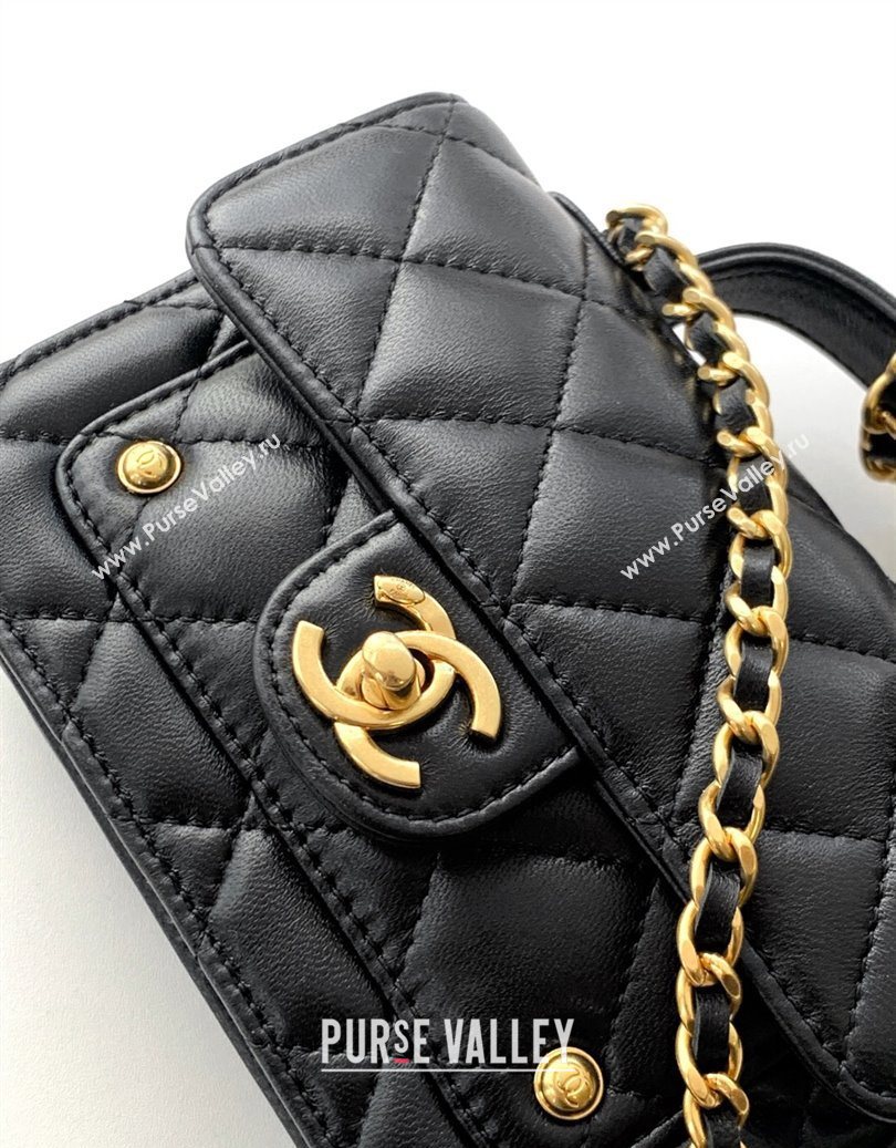 Chanel Shiny Lambskin Clutch with chain and Top Handle Black 2025 AP4675 (yezi-251009085)