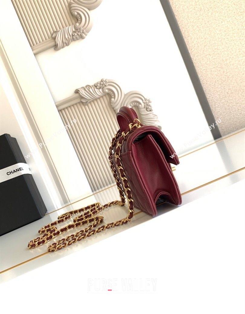 Chanel Shiny Lambskin Clutch with chain and Top Handle Dark Burgundy 2025 AP4675 (yezi-251009086)