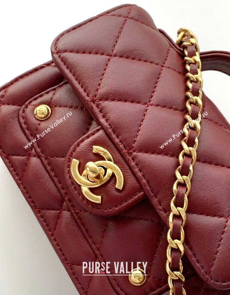 Chanel Shiny Lambskin Clutch with chain and Top Handle Dark Burgundy 2025 AP4675 (yezi-251009086)