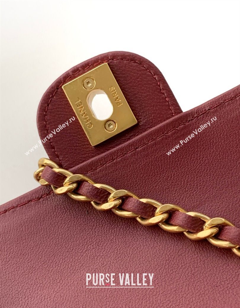Chanel Shiny Lambskin Clutch with chain and Top Handle Dark Burgundy 2025 AP4675 (yezi-251009086)