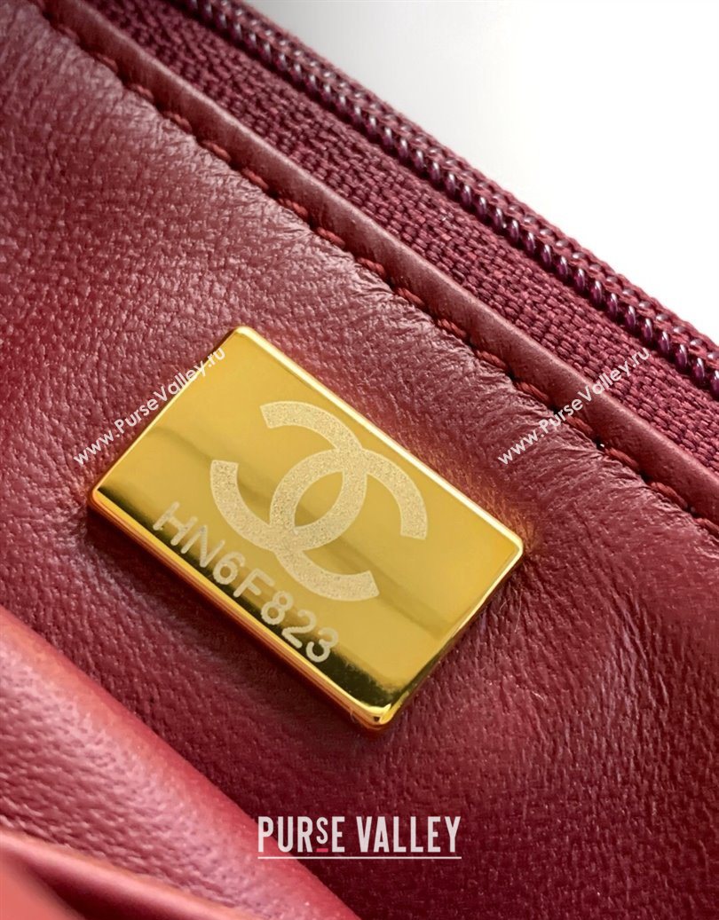 Chanel Shiny Lambskin Clutch with chain and Top Handle Dark Burgundy 2025 AP4675 (yezi-251009086)