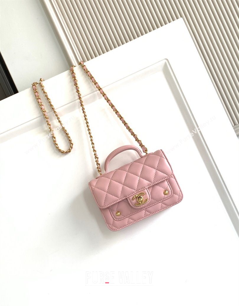 Chanel Shiny Lambskin Clutch with chain and Top Handle Light Pink 2025 AP4675 (yezi-251009087)