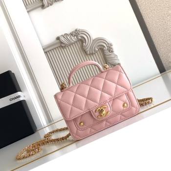 Chanel Shiny Lambskin Clutch with chain and Top Handle Light Pink 2025 AP4675 (yezi-251009087)