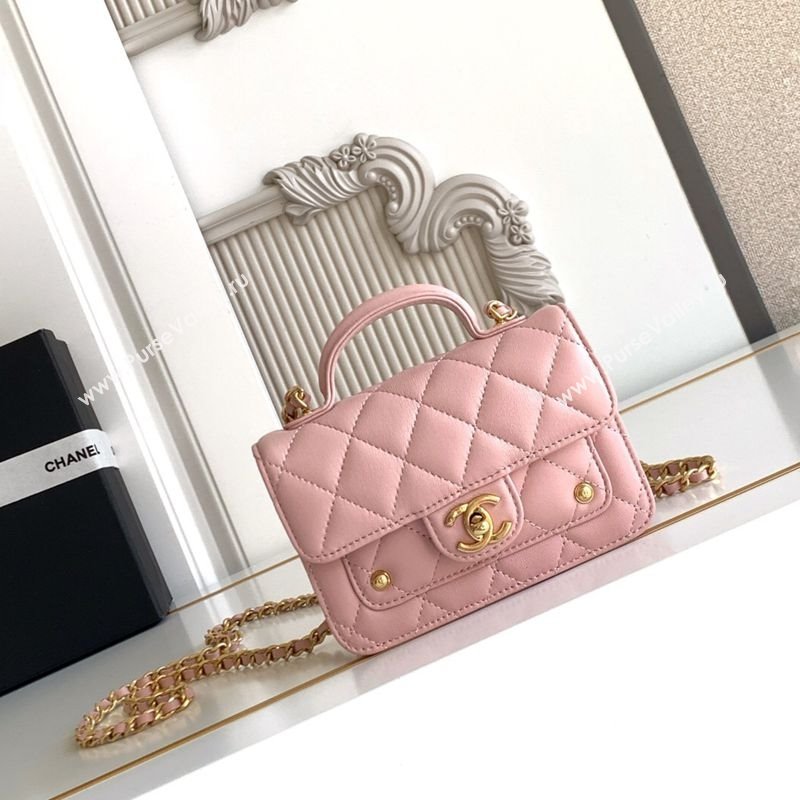 Chanel Shiny Lambskin Clutch with chain and Top Handle Light Pink 2025 AP4675 (yezi-251009087)