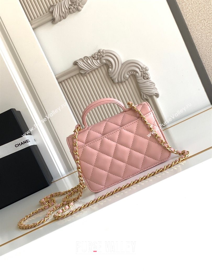 Chanel Shiny Lambskin Clutch with chain and Top Handle Light Pink 2025 AP4675 (yezi-251009087)