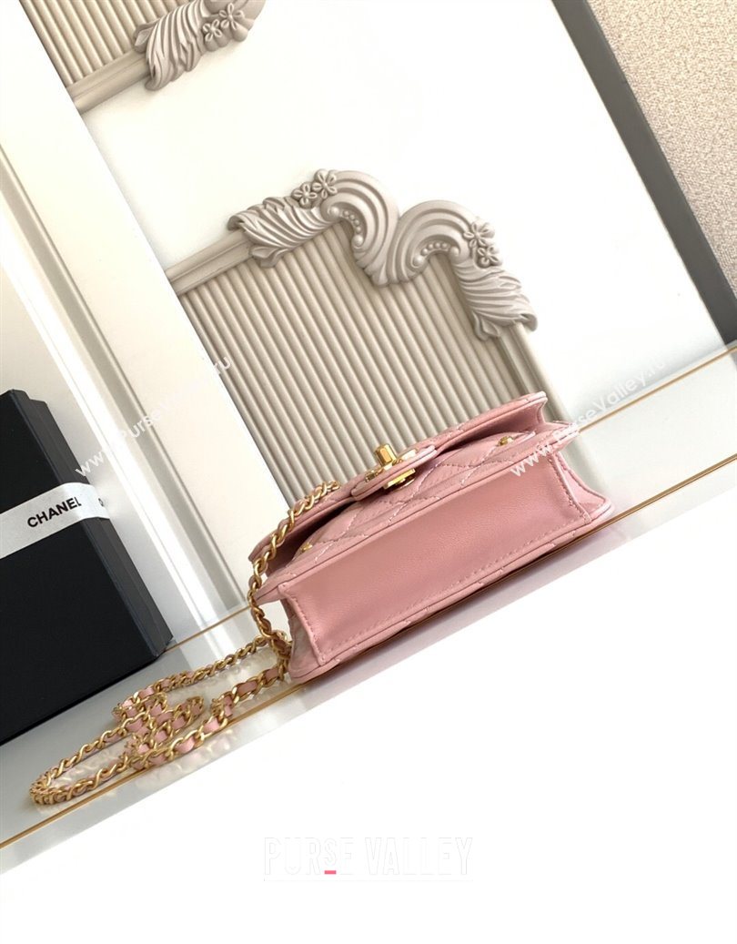 Chanel Shiny Lambskin Clutch with chain and Top Handle Light Pink 2025 AP4675 (yezi-251009087)