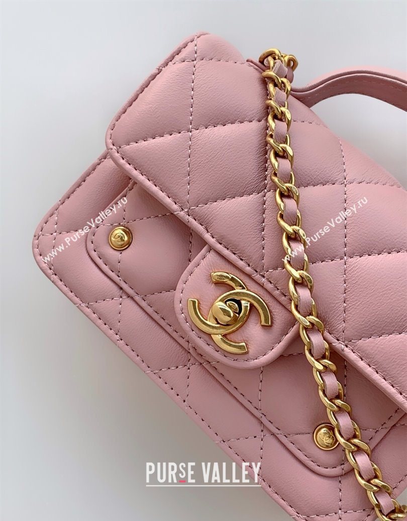 Chanel Shiny Lambskin Clutch with chain and Top Handle Light Pink 2025 AP4675 (yezi-251009087)