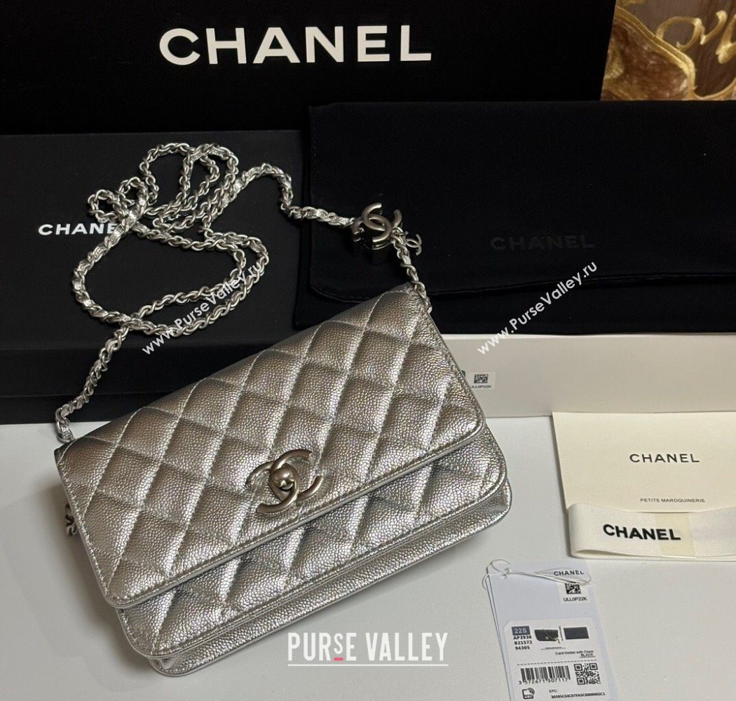 Chanel Grained Calfskin Wallet On Chain WOC AP3938 Silver 2025 (yezi-251010008)